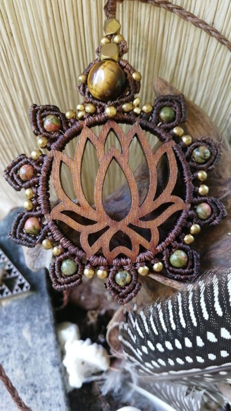 Lotus Macrame Necklace - Necklaces - Wood Brown