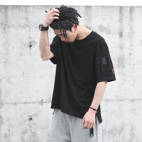 半袖Tシャツ メンズ ショルダーバックル ラウンドネック 2色 500x0.jpg
