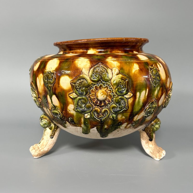 唐三彩貼花三足爐 - 擺飾/家飾品 - 陶 卡其色