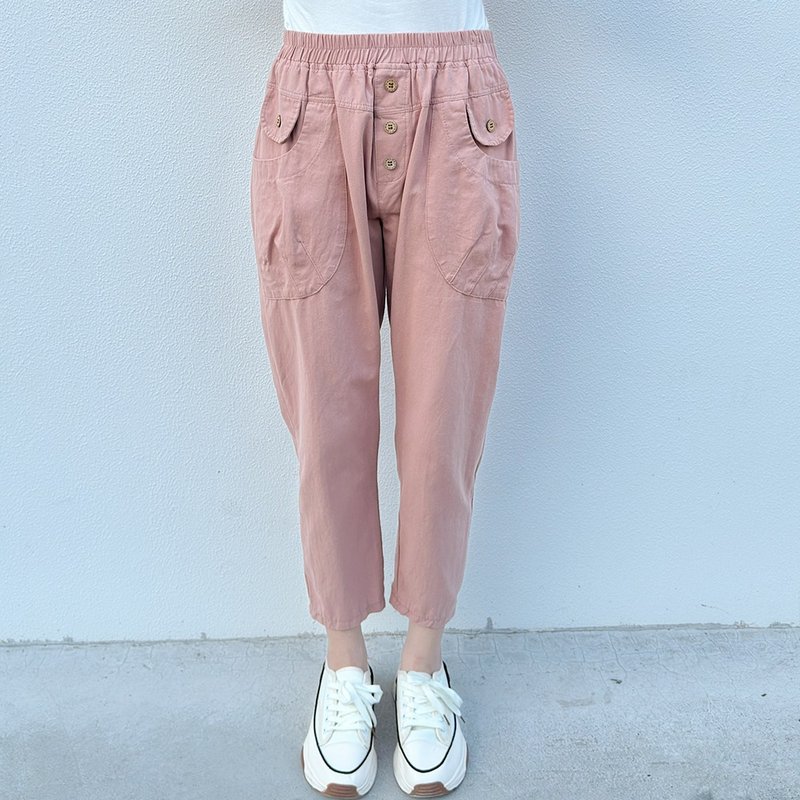 Hana Mokuba 鬆緊腰大口袋九分褲 - 女長褲 - 其他材質 