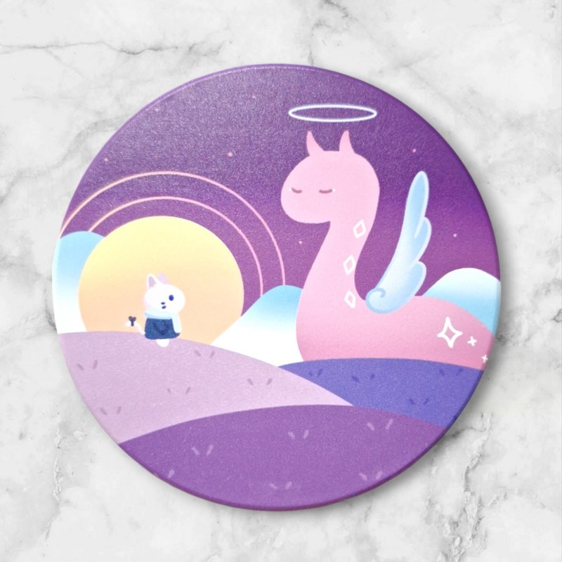 天使的晝夜 插畫陶瓷吸水杯墊 - 杯墊 - 陶 紫色