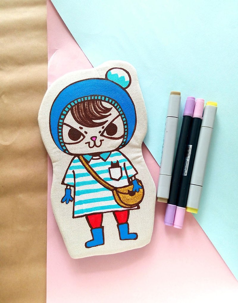 手描きの手作り多目的wenqing赤ちゃん猫人形小さな筆箱化粧品バッグ雑貨バッグ - ペンケース・筆箱 - コットン・麻 ホワイト