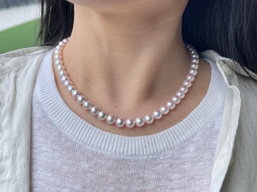 KOKO PEARL JEWELRY 【特價少量入庫】 櫻花粉 7.5-8mm akoya海水珍珠項鍊 珠串項鍊