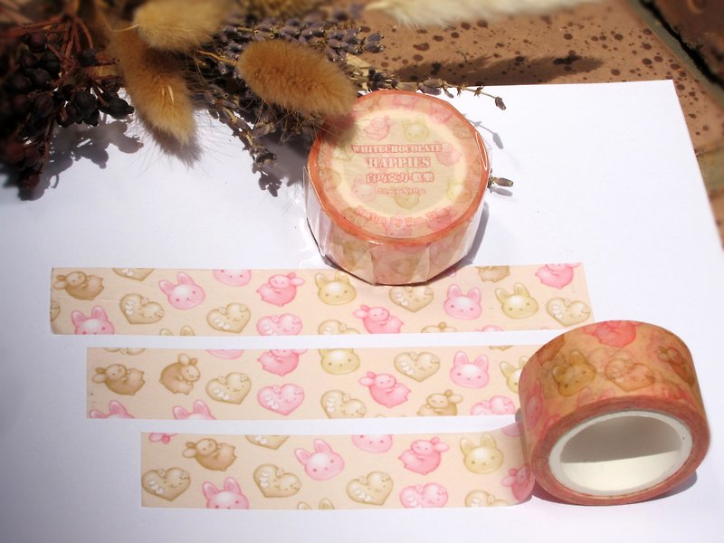 Masking Tape-White Chocolate Bunny(Happy) - Washi Tape - Paper Pink