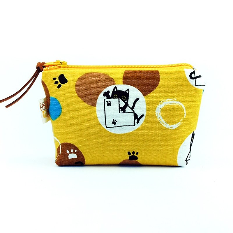 Origami cat small pouch / left 1 - กระเป๋าใส่เหรียญ - ผ้าฝ้าย/ผ้าลินิน สีเหลือง