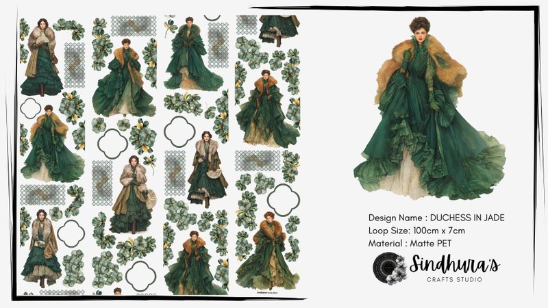 Duchess in Jade เทป PET ลายแฟชั่นผู้หญิง สำหรับสมุดบันทึก - สติกเกอร์ - พลาสติก สีเขียว