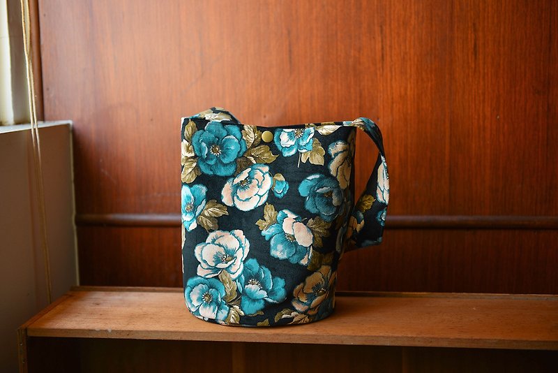 Suede Peony Blue-Shoulder Drum Bag - Messenger Bags & Sling Bags - Cotton & Hemp Multicolor