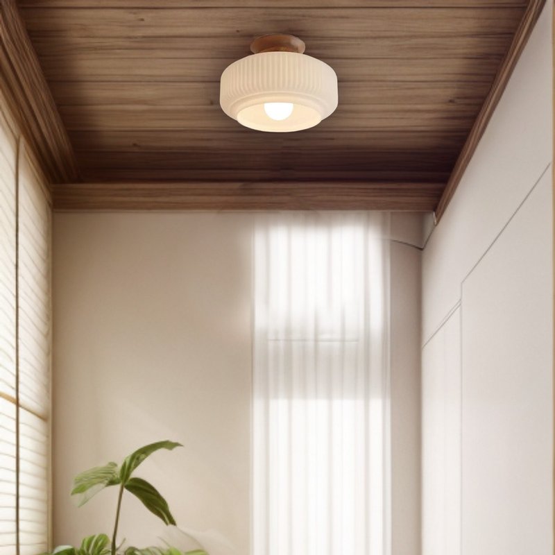 Taisho retro Western style North American ash wood ceiling lamp handmade by wood craftsmen 318LC - โคมไฟ - ไม้ สีกากี