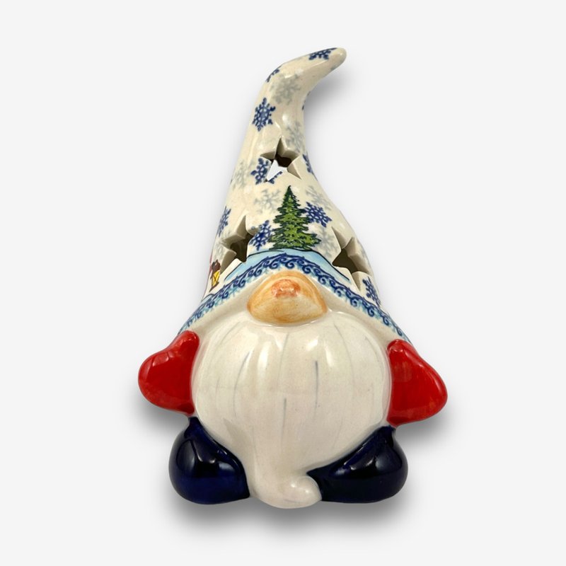 Polish hand-painted handmade pottery-Christmas elf candle holder 14.5cm Snow Country Elf series designer model - เทียน/เชิงเทียน - ดินเผา สีน้ำเงิน