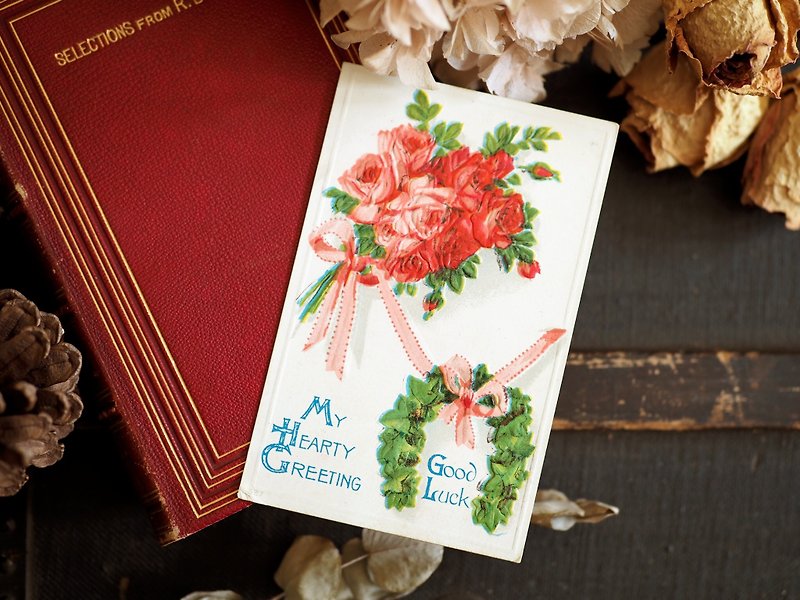 古董明信片收藏 風景明信片 玫瑰花束立體浮雕明信片-美國 - 卡片/明信片 - 紙 