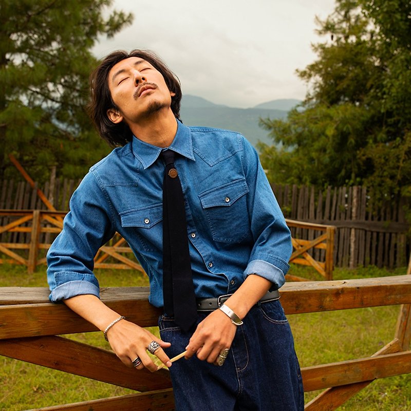 SOARIN經典棉質牛仔素面工裝襯衫(223C754) - 男裝 恤衫 - 棉．麻 藍色