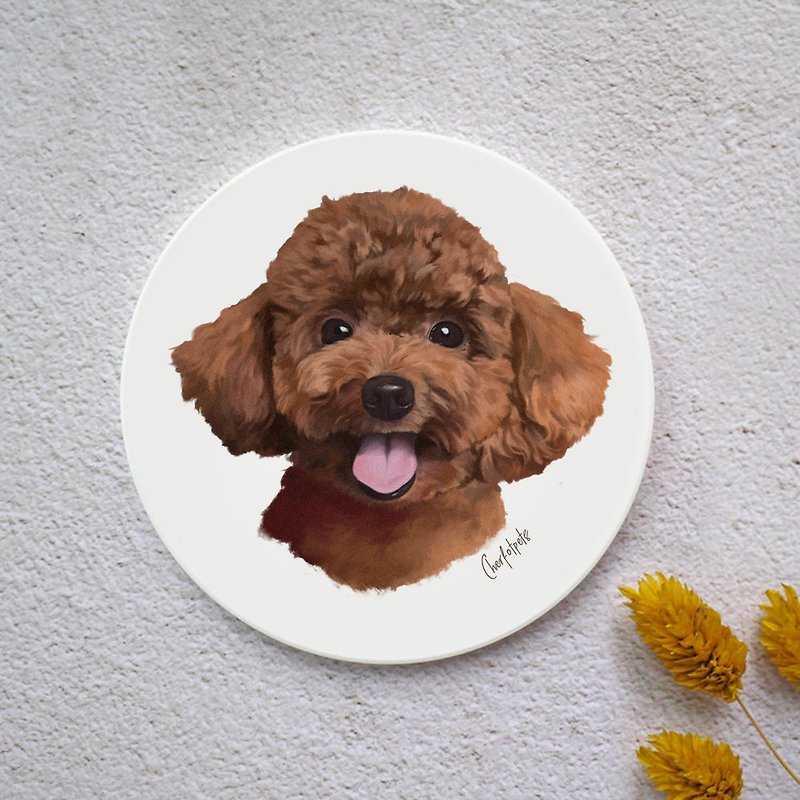 Watercolor Style Pet Portrait Coaster (Red Poodle) - อื่นๆ - ดินเผา ขาว