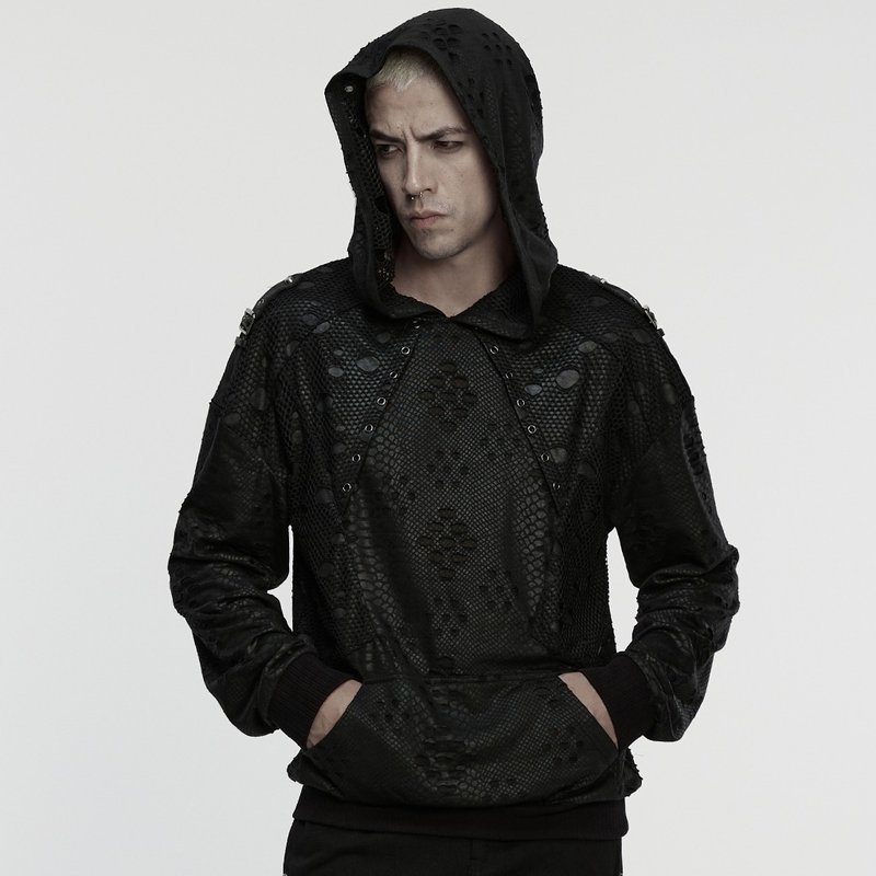 龐克街頭巫師連帽原宿風衛衣 / 寬鬆版型 - 帽T/大學T - 其他材質 黑色