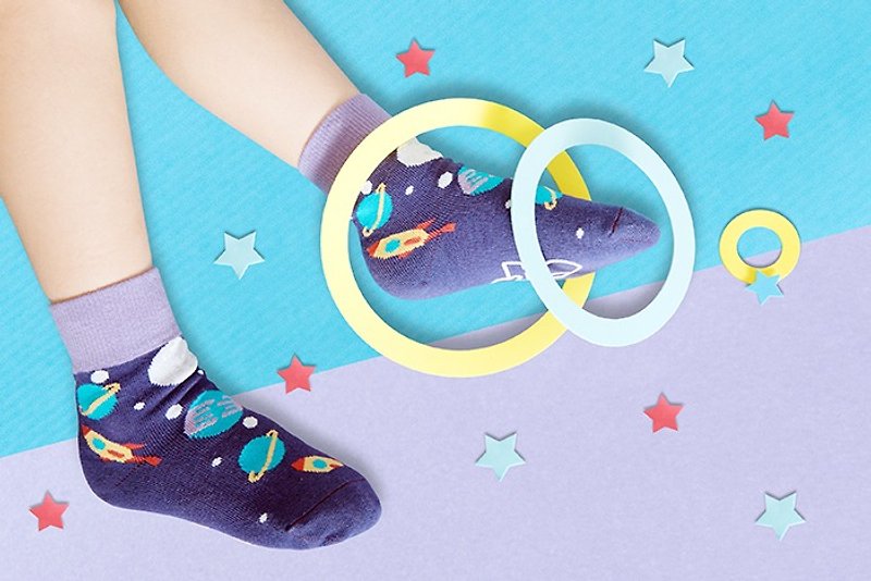 SS23【Fast Shipping/Free Shipping】Space Planet Non-slip 3/4 Children's Socks│Texture Gift Box Packaging - ถุงเท้า - ผ้าฝ้าย/ผ้าลินิน สีม่วง