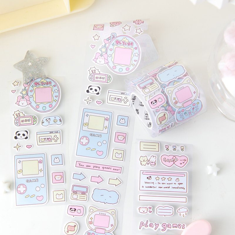 [Electronic vending machine] Cute game element notebook tape basic collage DIY material stickers 4 types - มาสกิ้งเทป - กระดาษ 