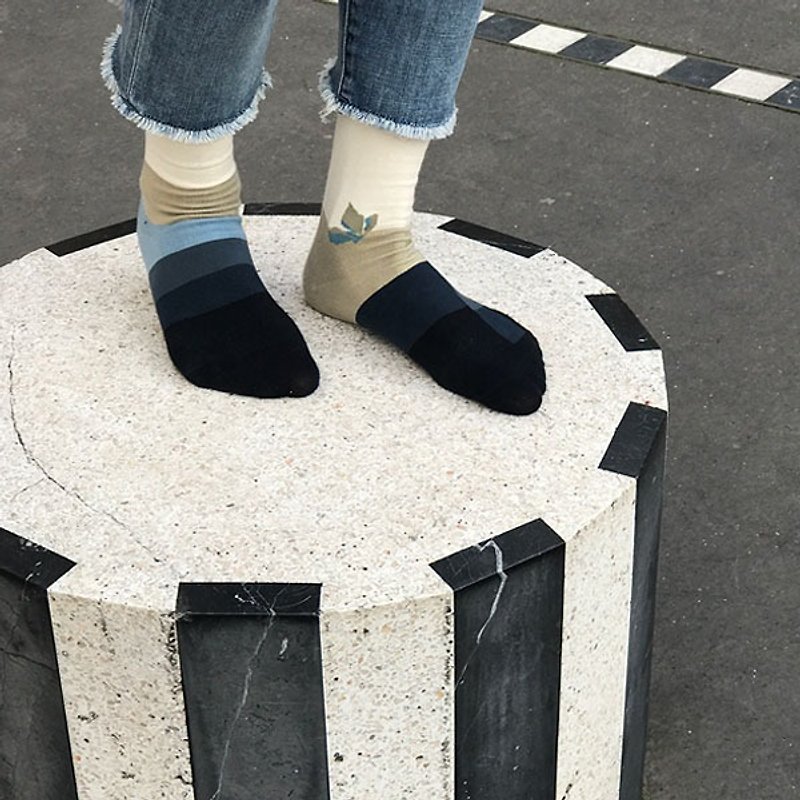 靴下シーライン/ irregular / socks  / grid - 襪子 - 棉．麻 藍色