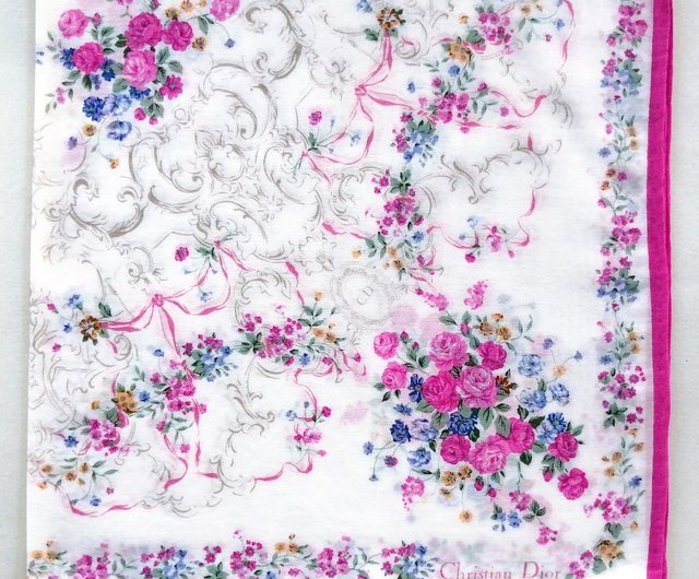 Christian Dior ヴィンテージ ハンカチ ピンク バラ 19 x 18.5