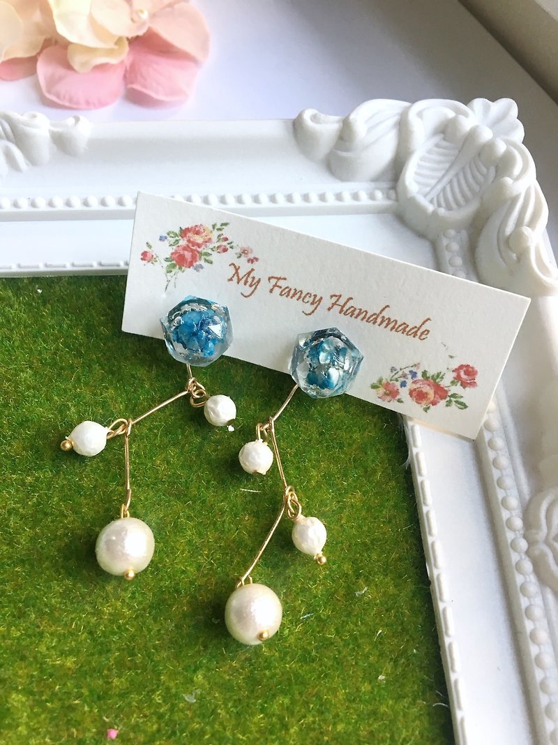 *My Fancy Handmade*flower earring - ต่างหู - พืช/ดอกไม้ สีน้ำเงิน