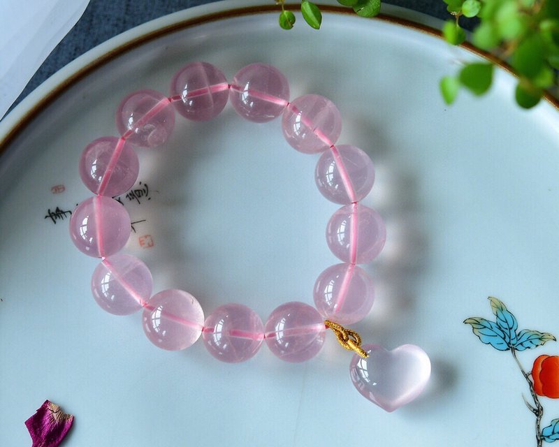 Pure natural Mozambique starlight powder crystal round bead bracelet color is pink and moist and has a good wearing effect - Bracelets - Gemstone 