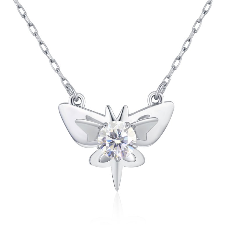 Butterfly GIA certified diamond necklace pendant gold-Dainty layering charm - Necklaces - Diamond White