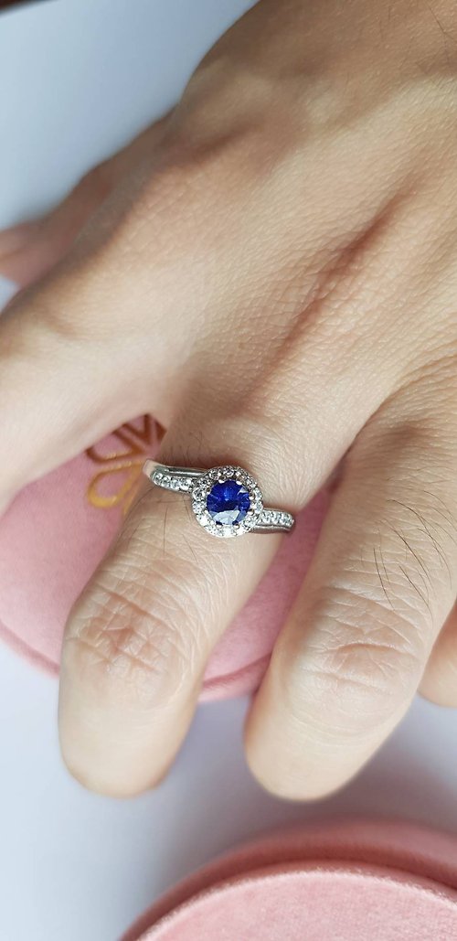roseandmarry Natural Blue Sapphire Silver 925 Ring
