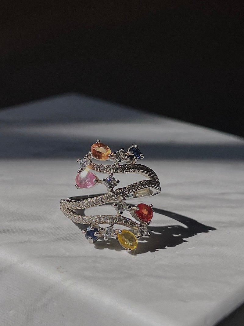 Jardin Garden Collection Colorful Sapphire Design Matching Ring - แหวนทั่วไป - เงินแท้ หลากหลายสี