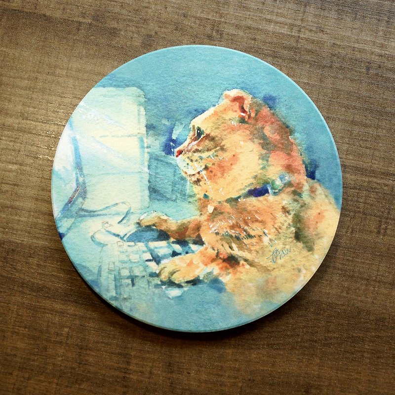 Ceramic Suction Cup Mat - Night Cat House - ที่รองแก้ว - ดินเผา สีน้ำเงิน