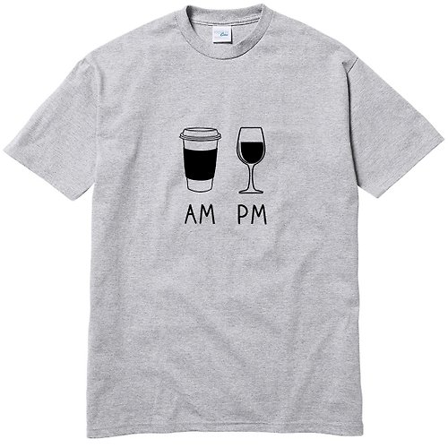 hipster COFFEE AM WINE PM 短袖T恤 灰色 咖啡 酒 禮物 設計 早 晚 插畫