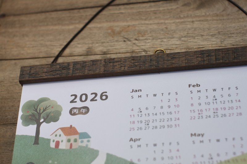 2026年曆海報掛曆 含海報夾 / 貓咪與馬 - 日曆/月曆/年曆 - 紙 綠色