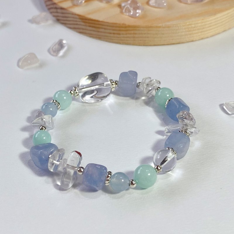 海藍寶 白水晶 天河石 || 勇氣 平穩情緒 淨化 能量水晶手鍊 - 手鍊/手環 - 水晶 藍色
