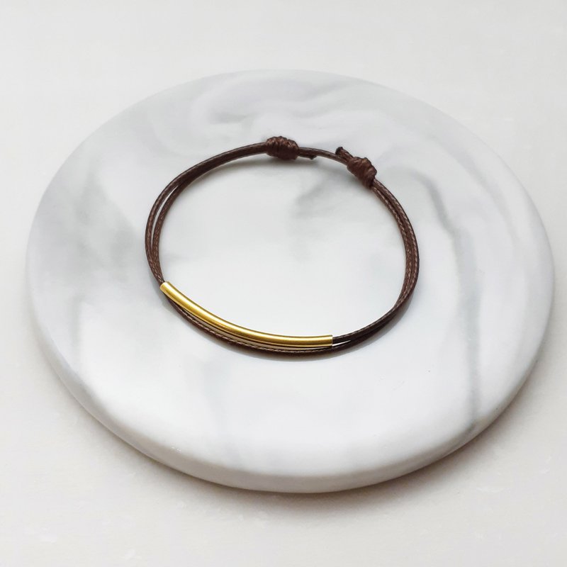 蠟線手環 黃銅彎管(細款) 蠟繩細線 - 手鍊/手環 - 其他材質 咖啡色