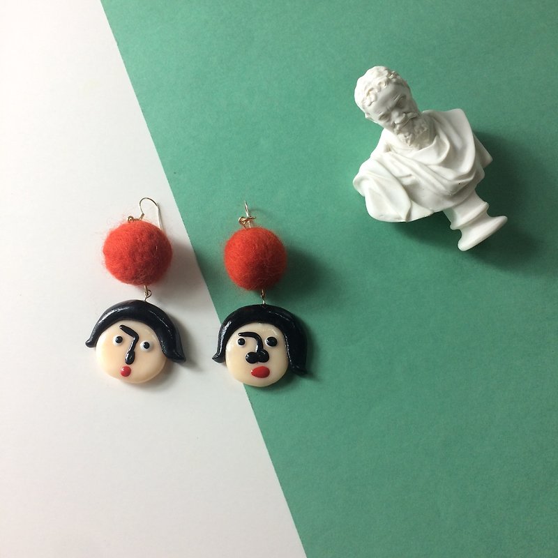 face2 clay earrings-handmade - Earrings & Clip-ons - Clay Green