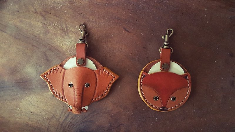 Fox/elephant gogoro key vintage yellow pure leather leather case - ID & Badge Holders - Genuine Leather Orange
