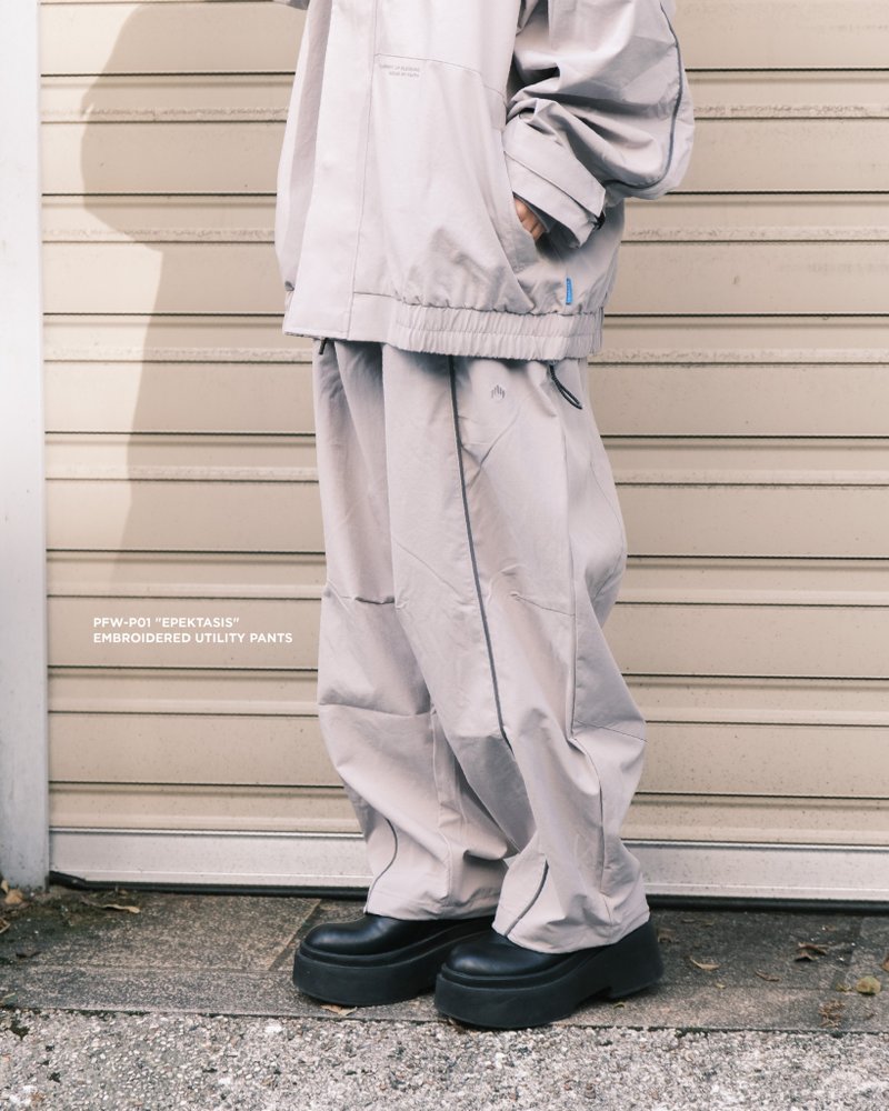 24AW PFW-P01 Epektasis Embroidered Utility Pants-灰色 - 女長褲 - 防水材質 灰色