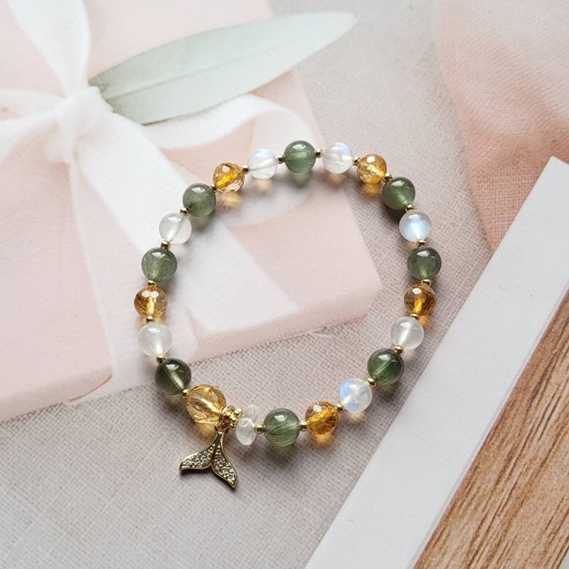 招財/事業/桃花~黃水晶月光石綠髮晶手鍊 - 手鍊/手環 - 水晶 