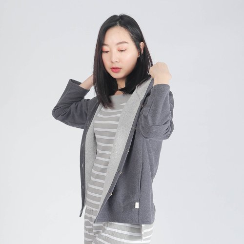 Fantino Home凡第諾家居 UMORFIL膠原蛋白毛呢外套/居家服-麻花黑