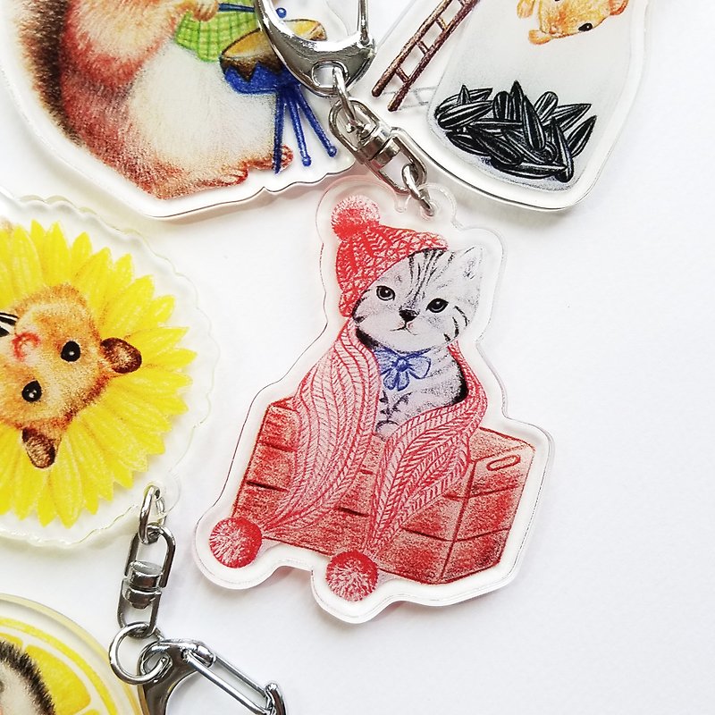 Key ring-wooden box kitten - Keychains - Plastic Multicolor