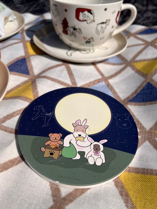小鐵的遊樂園 Wirefoxterrier 剛毛獵狐梗 歡樂節慶杯墊~中秋節