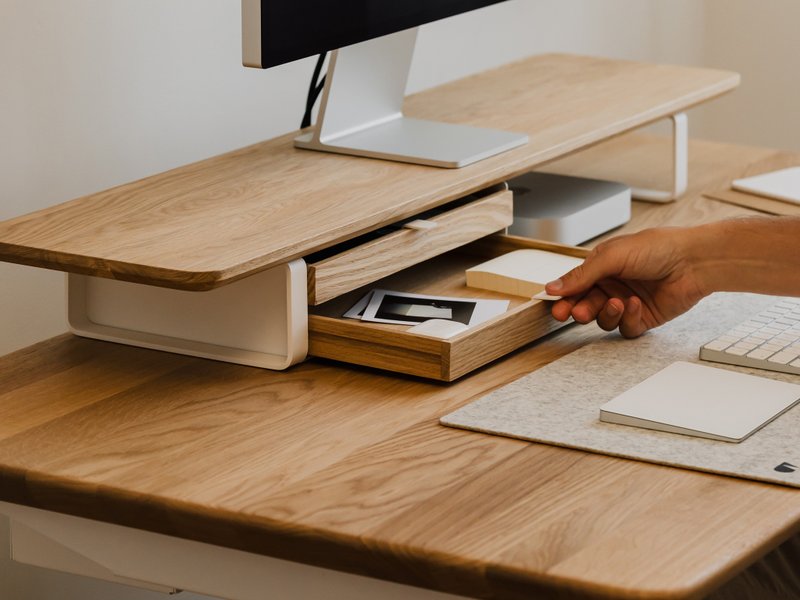 Desk Shelf Bundle - monitor stand with large wooden drawer - 居家收納/收納盒/儲物盒 - 木頭 咖啡色