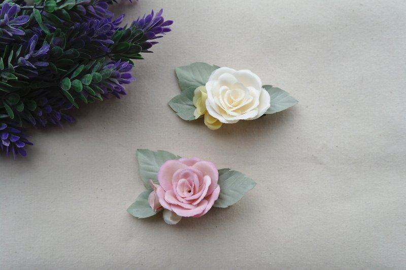 Ivory/Pink Camellia Fabric Flower Hair Accessories, Gift for Her  - เครื่องประดับผม - พืช/ดอกไม้ ขาว