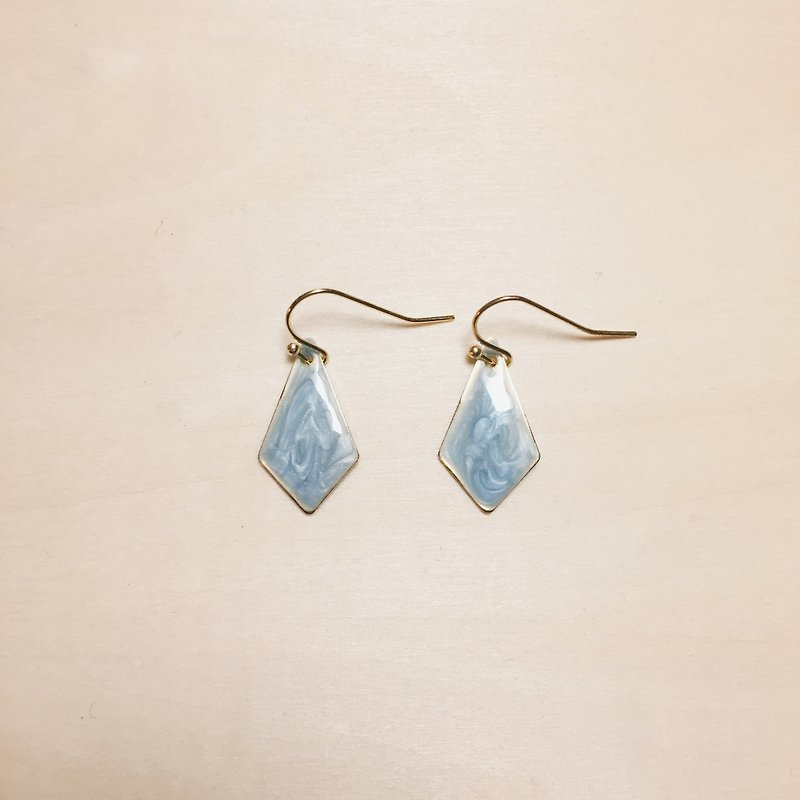 Retro sky blue drip glaze diamond earrings - ต่างหู - สี สีน้ำเงิน