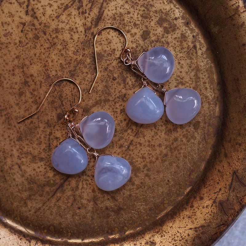 天然藍玉髓耳環 14K GF 包金耳環 Blue Chalcedony Earrings - 耳環/耳夾/耳骨夾 - 半寶石 藍色