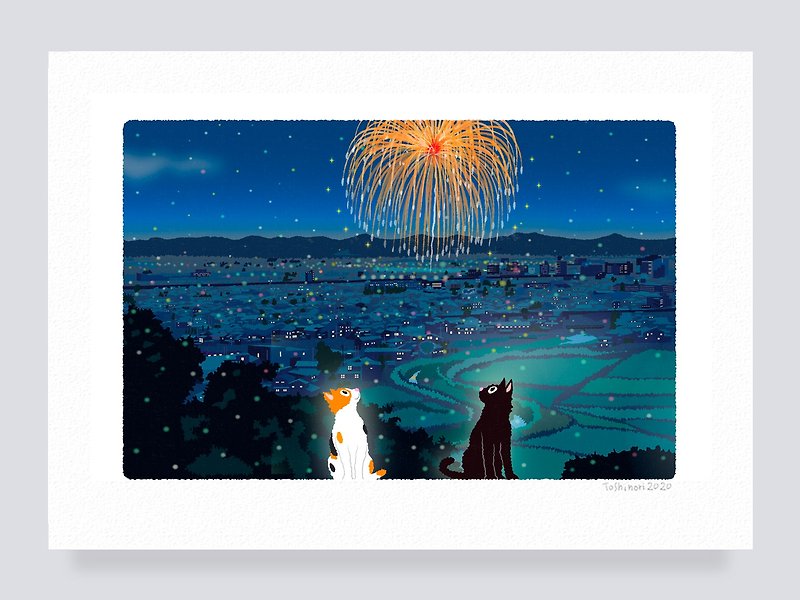 Art print / 44.Summer Launch Fireworks  (A4.A3.A2 size)   free shipping - โปสเตอร์ - กระดาษ สีน้ำเงิน