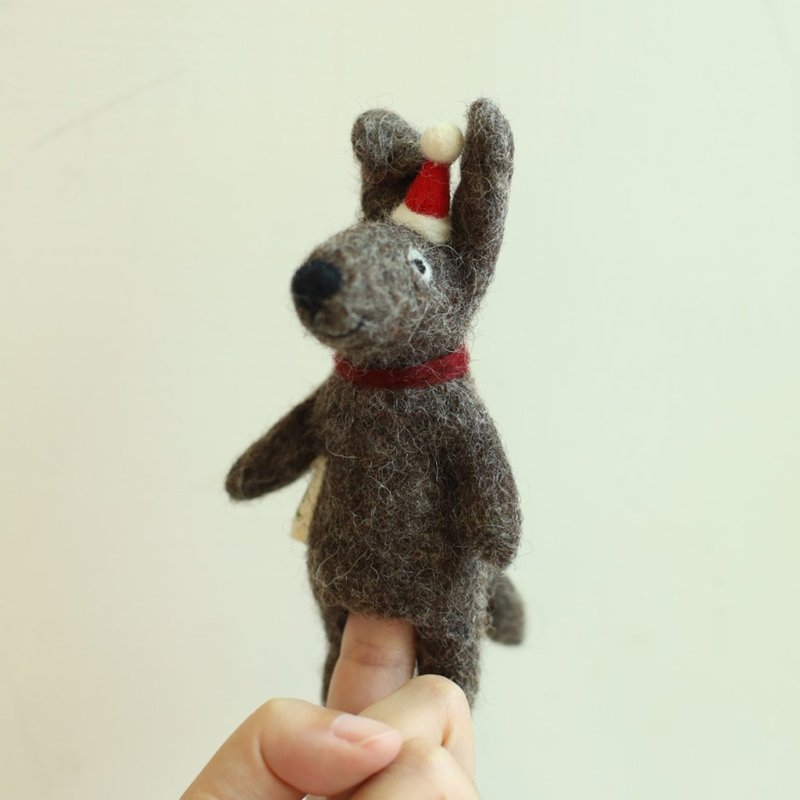 Wool Felt Doggy mixed-breeds Finger puppet Keychain - ของวางตกแต่ง - ขนแกะ สีดำ