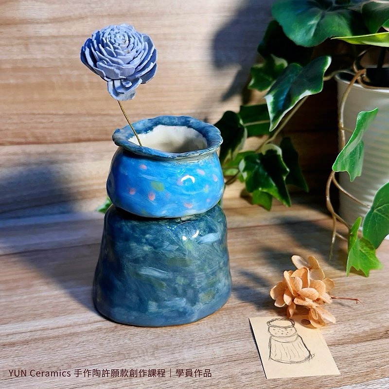 [Hand Kneaded Pottery] Taipei Handmade Ceramics Class Underglaze Painting Free Wishes Customized Kneaded Pottery - Pottery & Glasswork - Pottery 