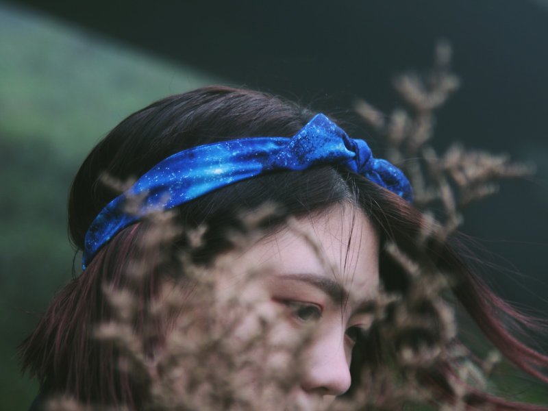 Huge Summer Universe American Cotton Fabric Fine Handmade Elastic Headband - Headbands - Cotton & Hemp Blue