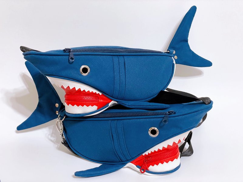 Childlike three-dimensional shark cross-body bag - Messenger Bags & Sling Bags - Cotton & Hemp Blue