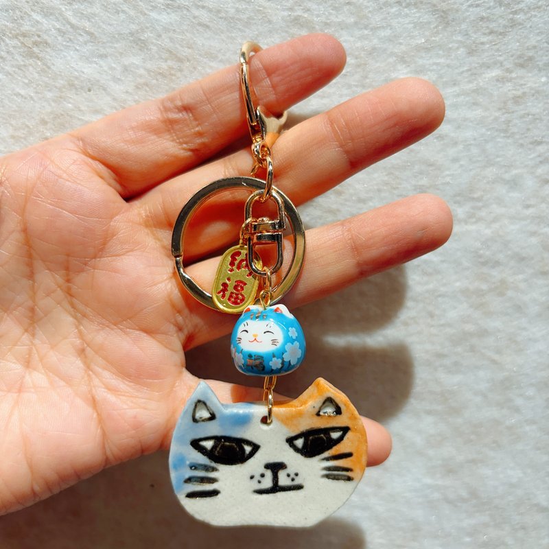 Cat pendant│Yoshino Eagle x keychain handmade cat ceramic gift - Keychains - Pottery 