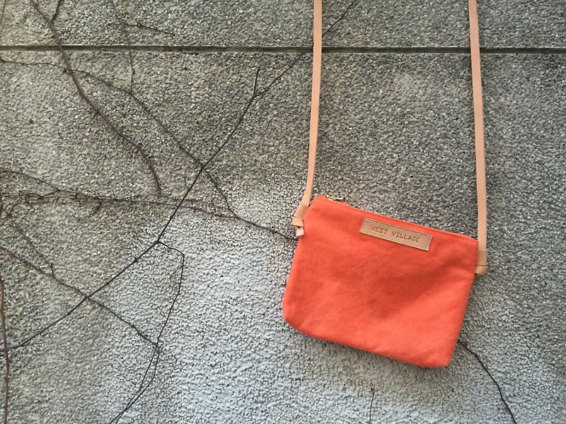 Joyce Bag / Little Joyce Bag / Handmade / Leather Sling / Pocket - กระเป๋าเครื่องสำอาง - ผ้าฝ้าย/ผ้าลินิน สีส้ม
