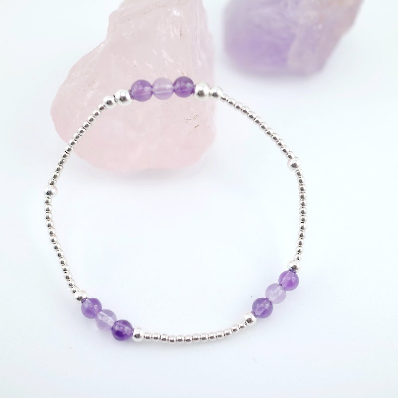 【ColorDay】雙色紫水晶純銀彈性手環 (Amethyst Silver Bracelet ) - 手鍊/手環 - 寶石 紫色